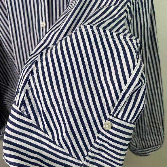 Niko And… Striped Button Down Shirt Women’s Long‎ Sleeve Artsy Cotton Navy Japan - Picture 9 of 16